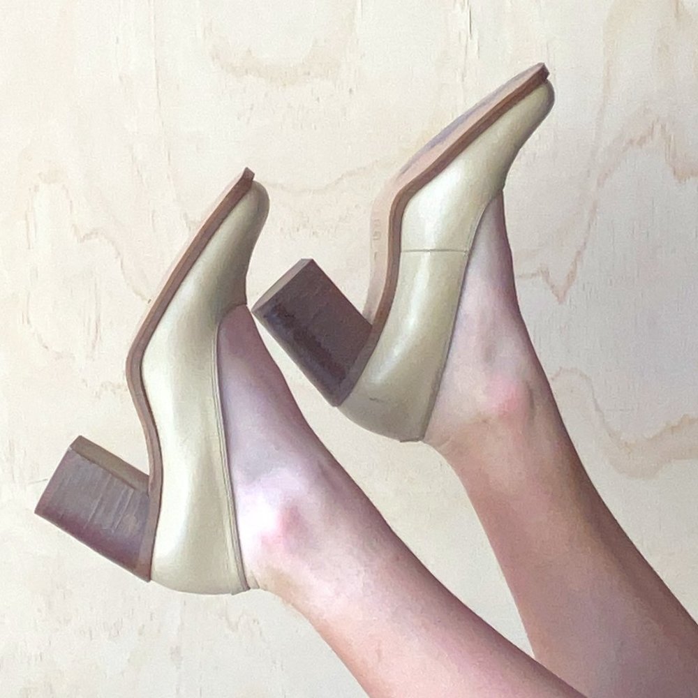Vintage square-toed beige heels